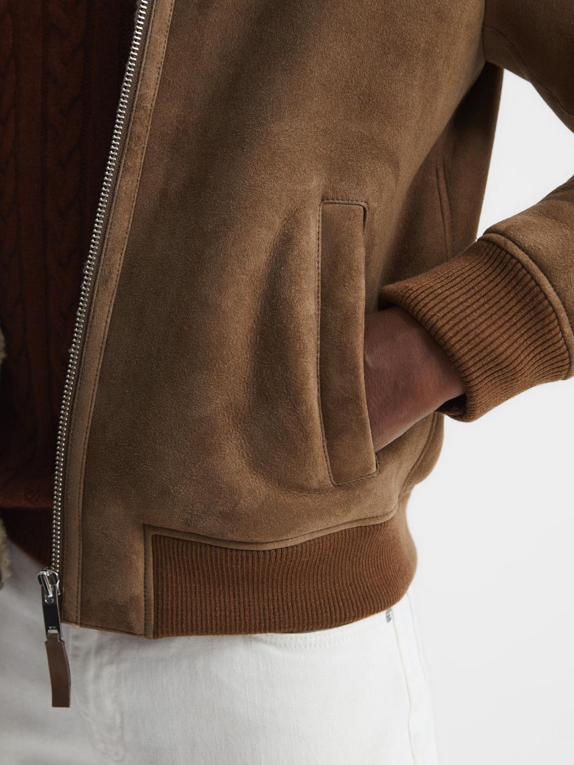 Reiss Leather Jackets | Loburn Shearling Jacket Mocha - Men