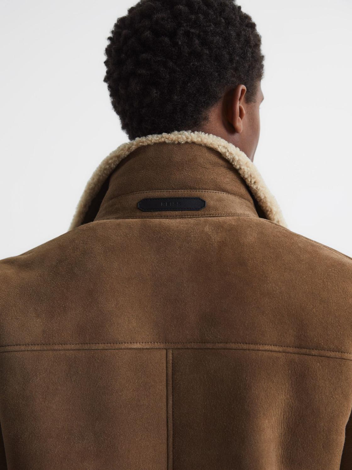 Reiss Leather Jackets | Loburn Shearling Jacket Mocha - Men