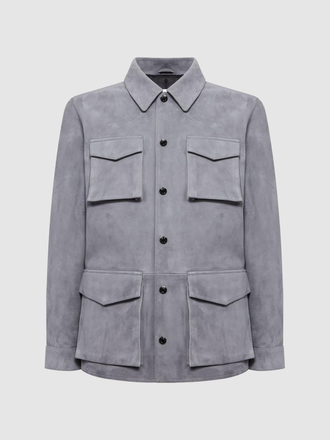 Reiss Leather Jackets | Mays Suede Long Sleeve Four Pocket Jacket Steel Blue - Men