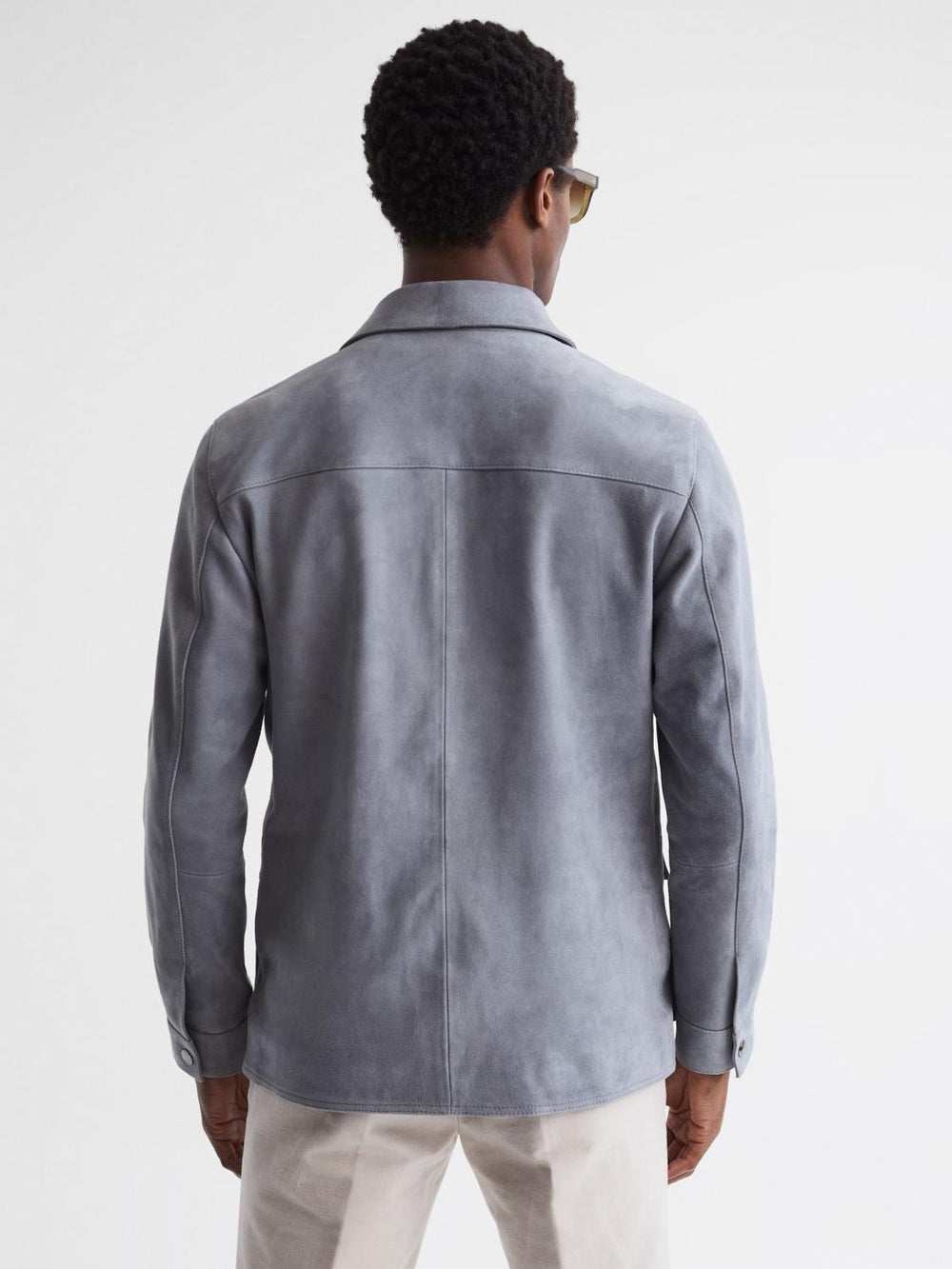 Reiss Leather Jackets | Mays Suede Long Sleeve Four Pocket Jacket Steel Blue - Men
