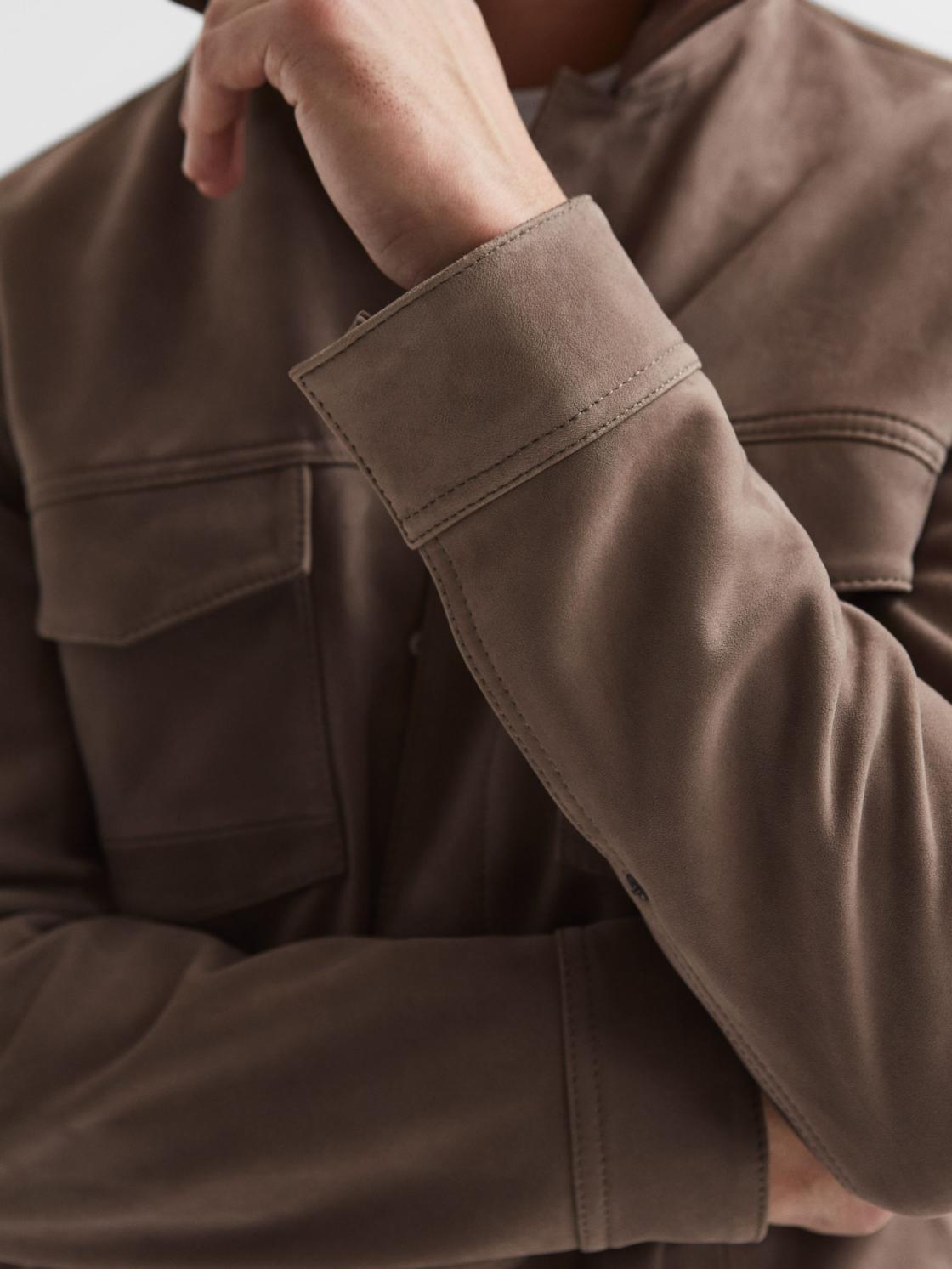 Reiss Leather Jackets | Pedro Paige Suede Long Sleeve Twin Pocket Jacket Espresso Bean - Men