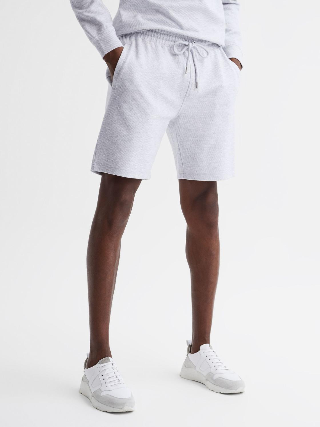 Reiss Loungewear &amp; Nightwear | Robin Textured Drawstring Shorts Grey Melange - Men