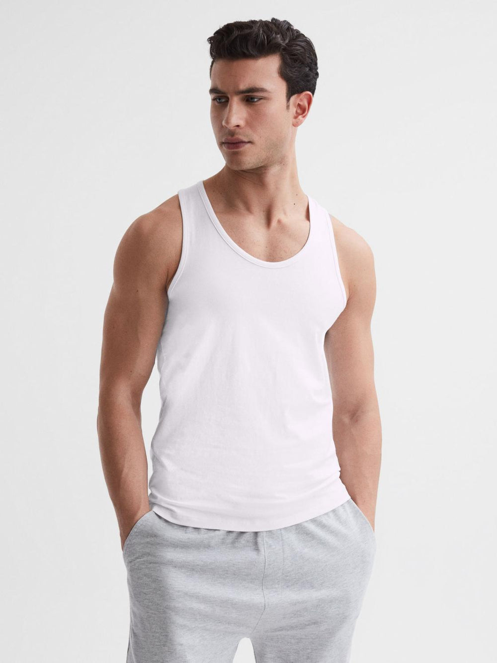 Reiss Loungewear &amp; Nightwear | Vinnie Cotton Stretch Vest White - Men