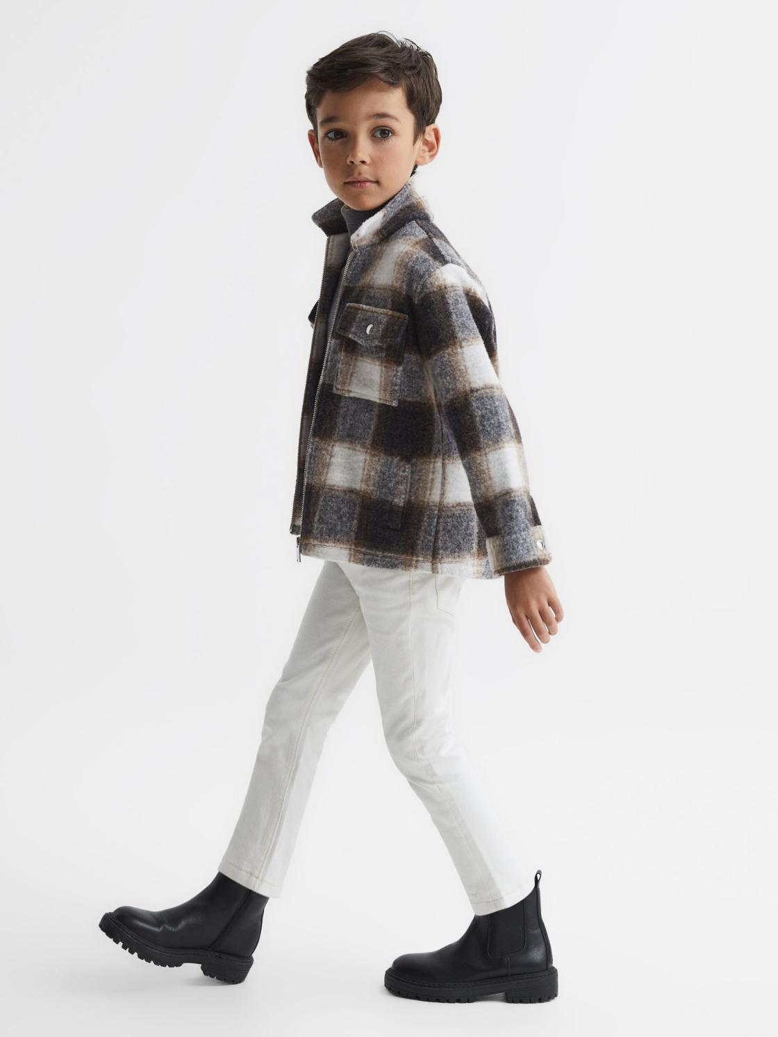Reiss Overshirts | Angelo Checked Zip Up Overshirt Charcoal - Children