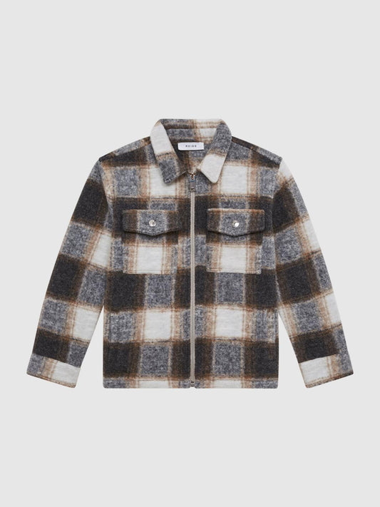 Reiss Overshirts | Angelo Checked Zip Up Overshirt Charcoal - Children