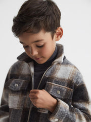 Reiss Overshirts | Angelo Checked Zip Up Overshirt Charcoal - Children