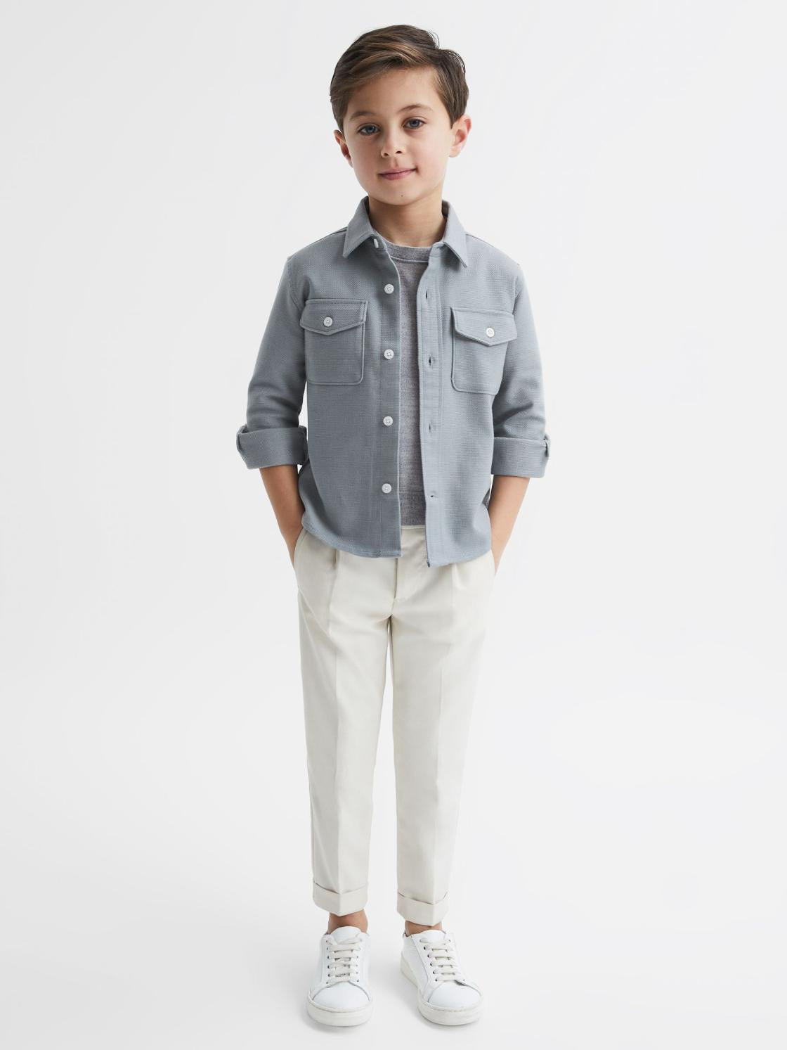 Reiss Overshirts | Carlo Long Sleeve Textured Overshirt Soft Blue - Children