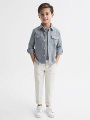 Reiss Overshirts | Carlo Long Sleeve Textured Overshirt Soft Blue - Children