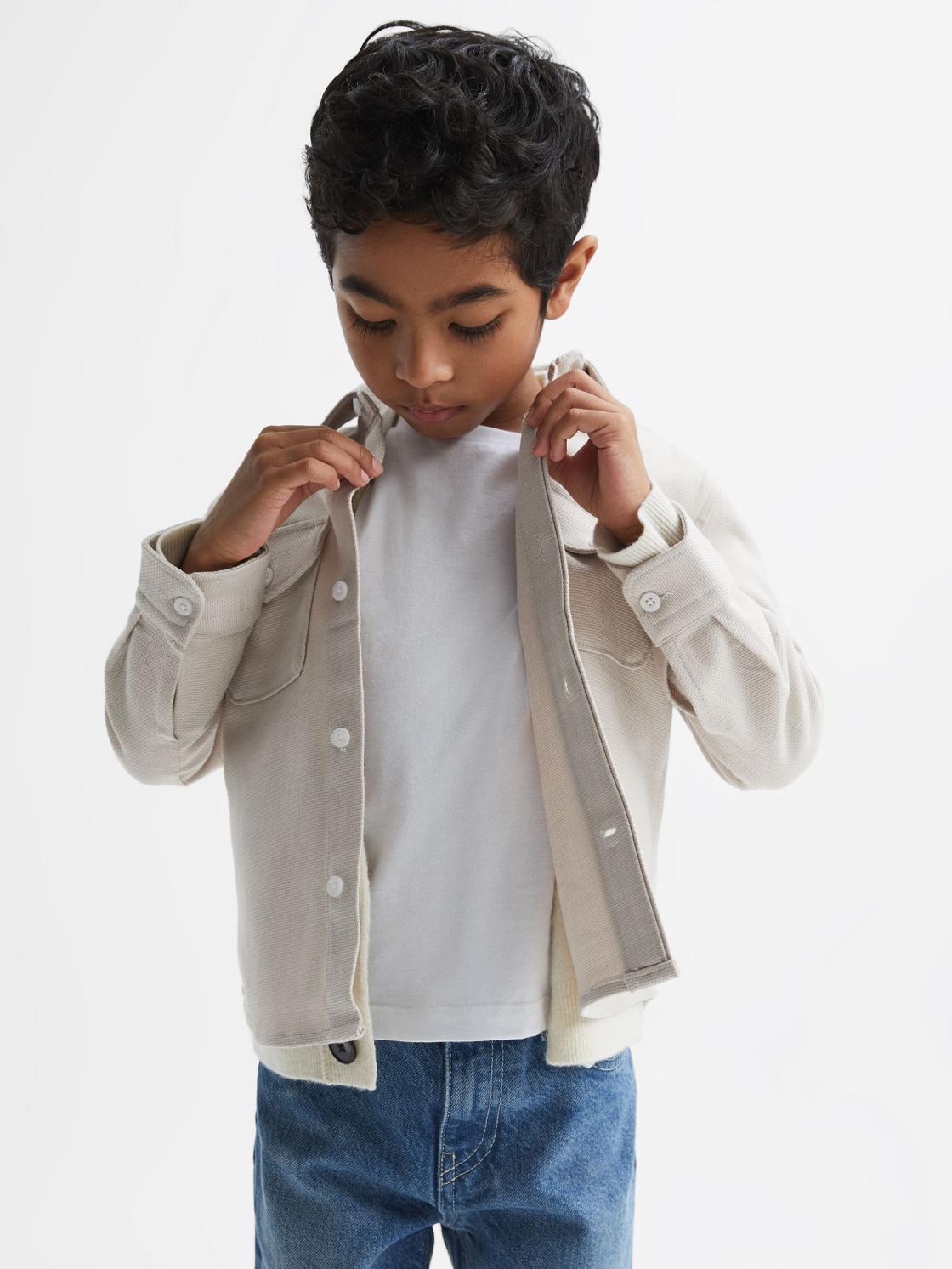 Reiss Overshirts | Carlo Long Sleeve Textured Overshirt Soft Blue - Children