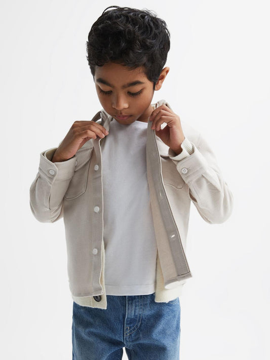 Reiss Overshirts | Carlo Long Sleeve Textured Overshirt Soft Blue - Children