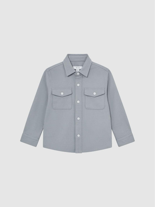 Reiss Overshirts | Carlo Long Sleeve Textured Overshirt Soft Blue - Children