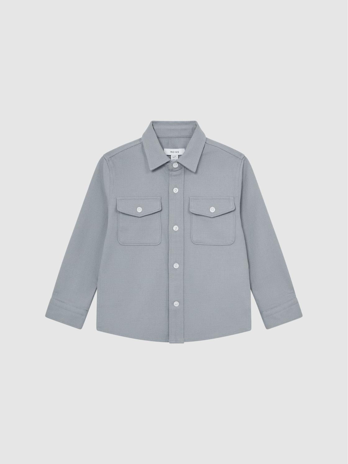 Reiss Overshirts | Carlo Long Sleeve Textured Overshirt Soft Blue - Children