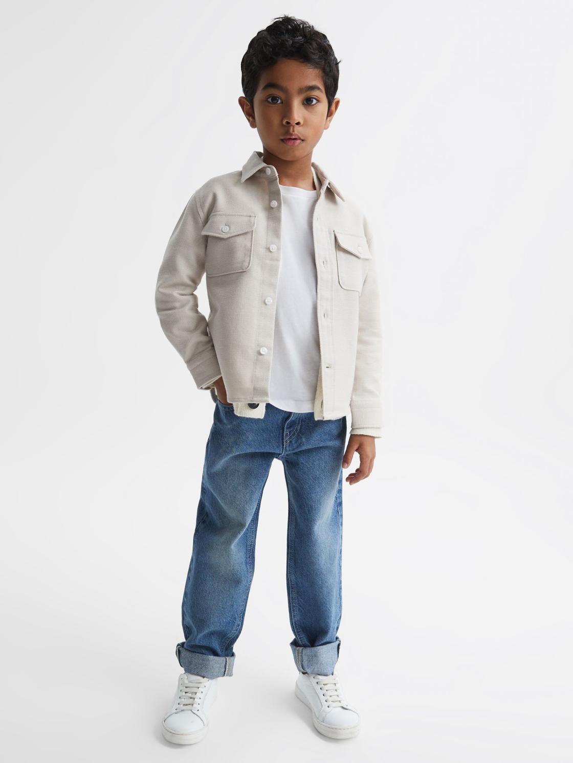 Reiss Overshirts | Carlo Long Sleeve Textured Overshirt Soft Blue - Children