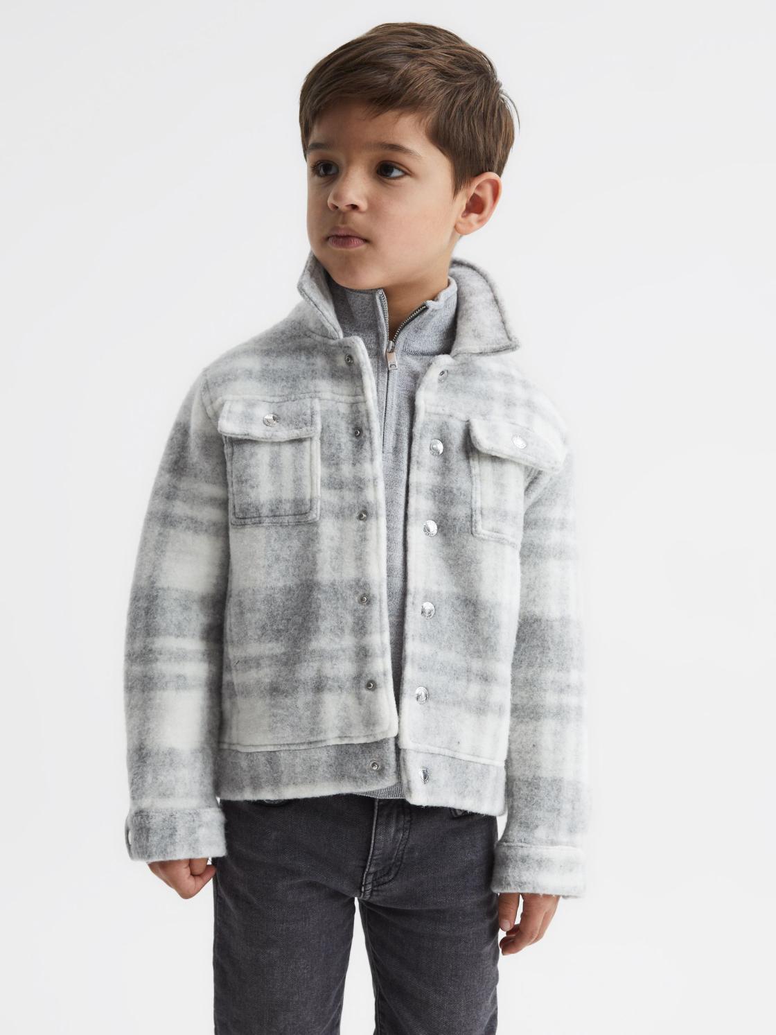 Reiss Overshirts | Titan Checked Overshirt Grey/ecru - Children