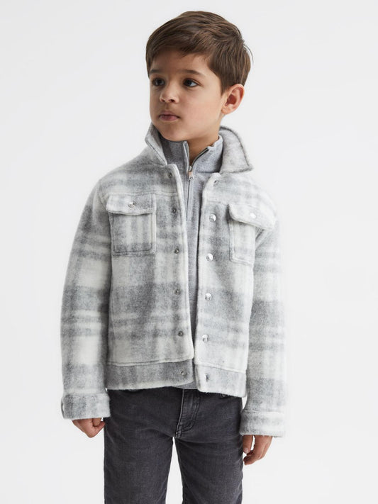 Reiss Overshirts | Titan Checked Overshirt Grey/ecru - Children