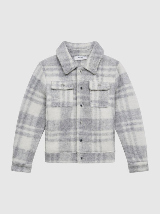Reiss Overshirts | Titan Checked Overshirt Grey/ecru - Children