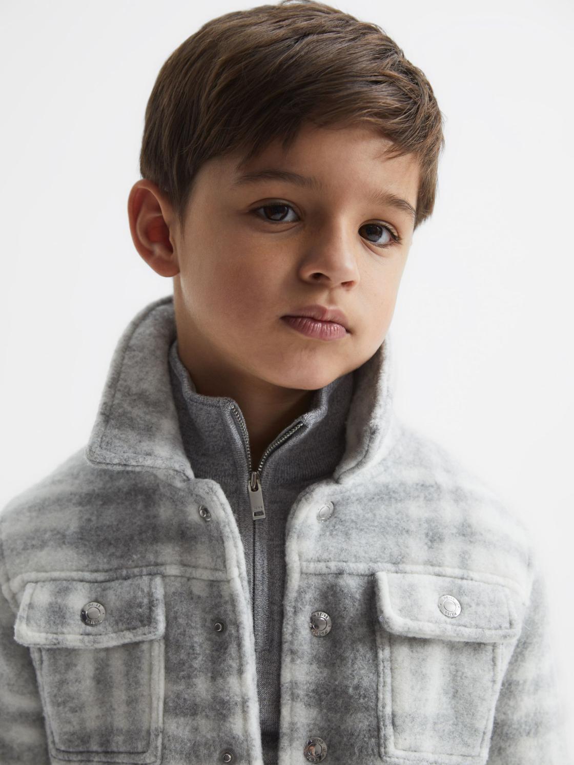 Reiss Overshirts | Titan Checked Overshirt Grey/ecru - Children