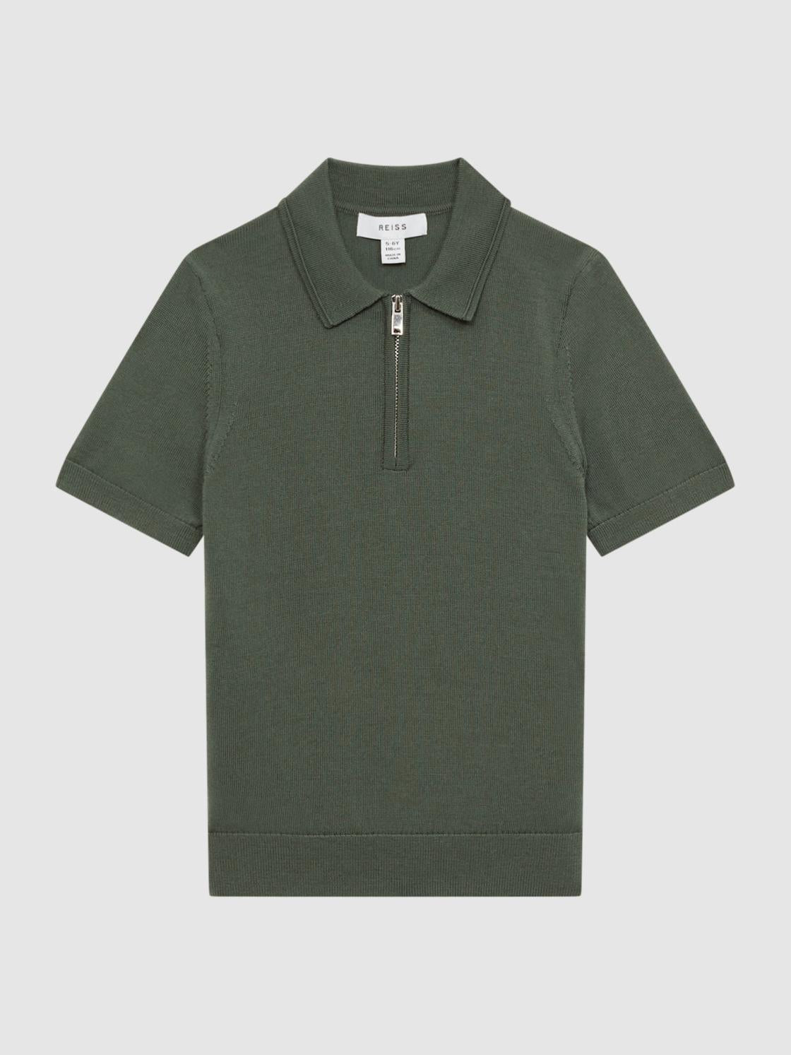 Reiss Polo Shirts | Maxwell Merino Zip Neck Polo T-Shirt Ivy Green - Children