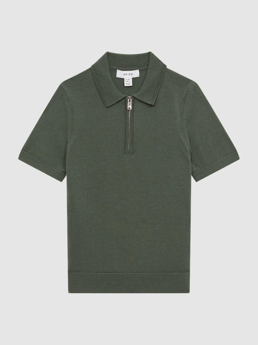 Reiss Polo Shirts | Maxwell Merino Zip Neck Polo T-Shirt Ivy Green - Children