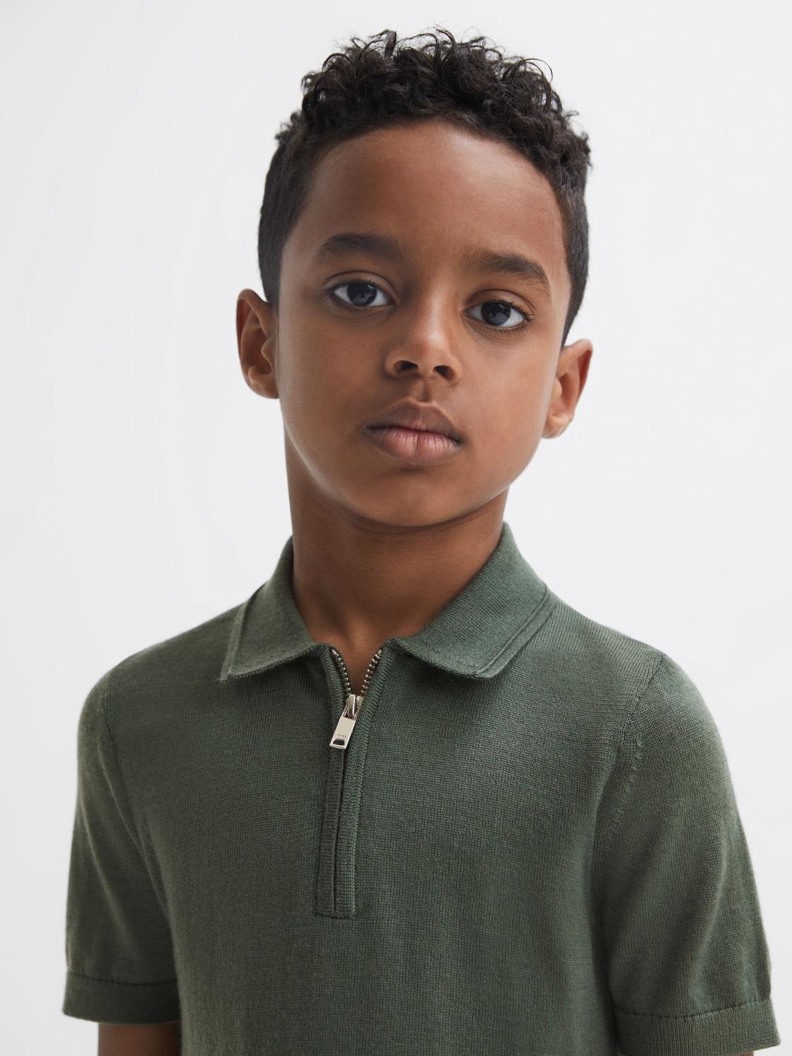 Reiss Polo Shirts | Maxwell Merino Zip Neck Polo T-Shirt Ivy Green - Children