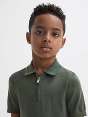 Reiss Polo Shirts | Maxwell Merino Zip Neck Polo T-Shirt Ivy Green - Children