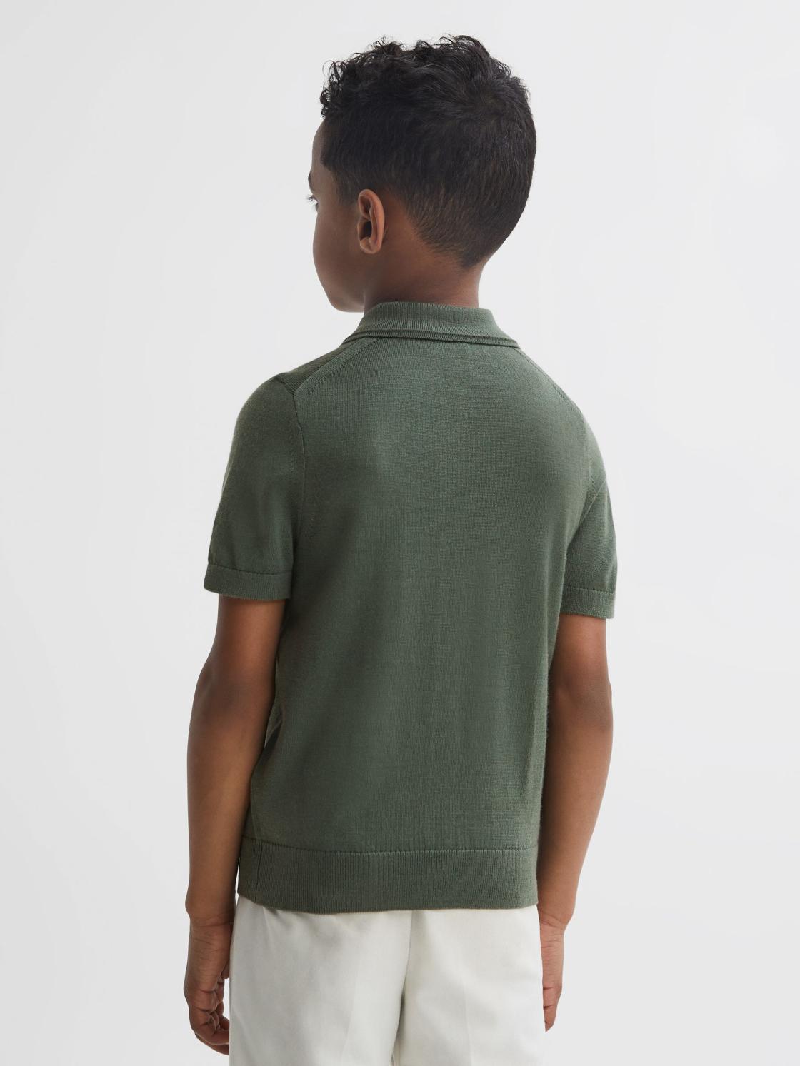 Reiss Polo Shirts | Maxwell Merino Zip Neck Polo T-Shirt Ivy Green - Children
