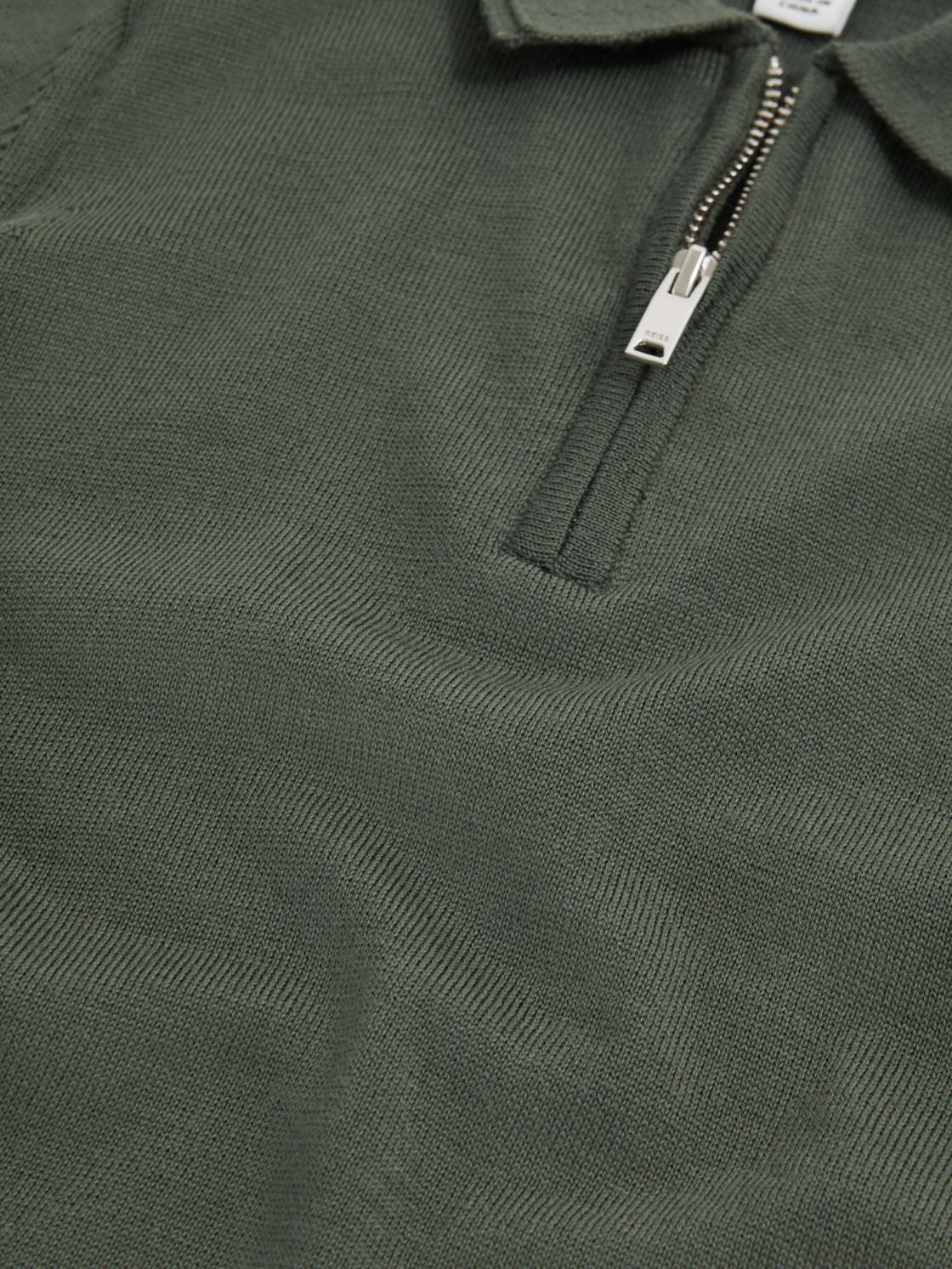 Reiss Polo Shirts | Maxwell Merino Zip Neck Polo T-Shirt Ivy Green - Children