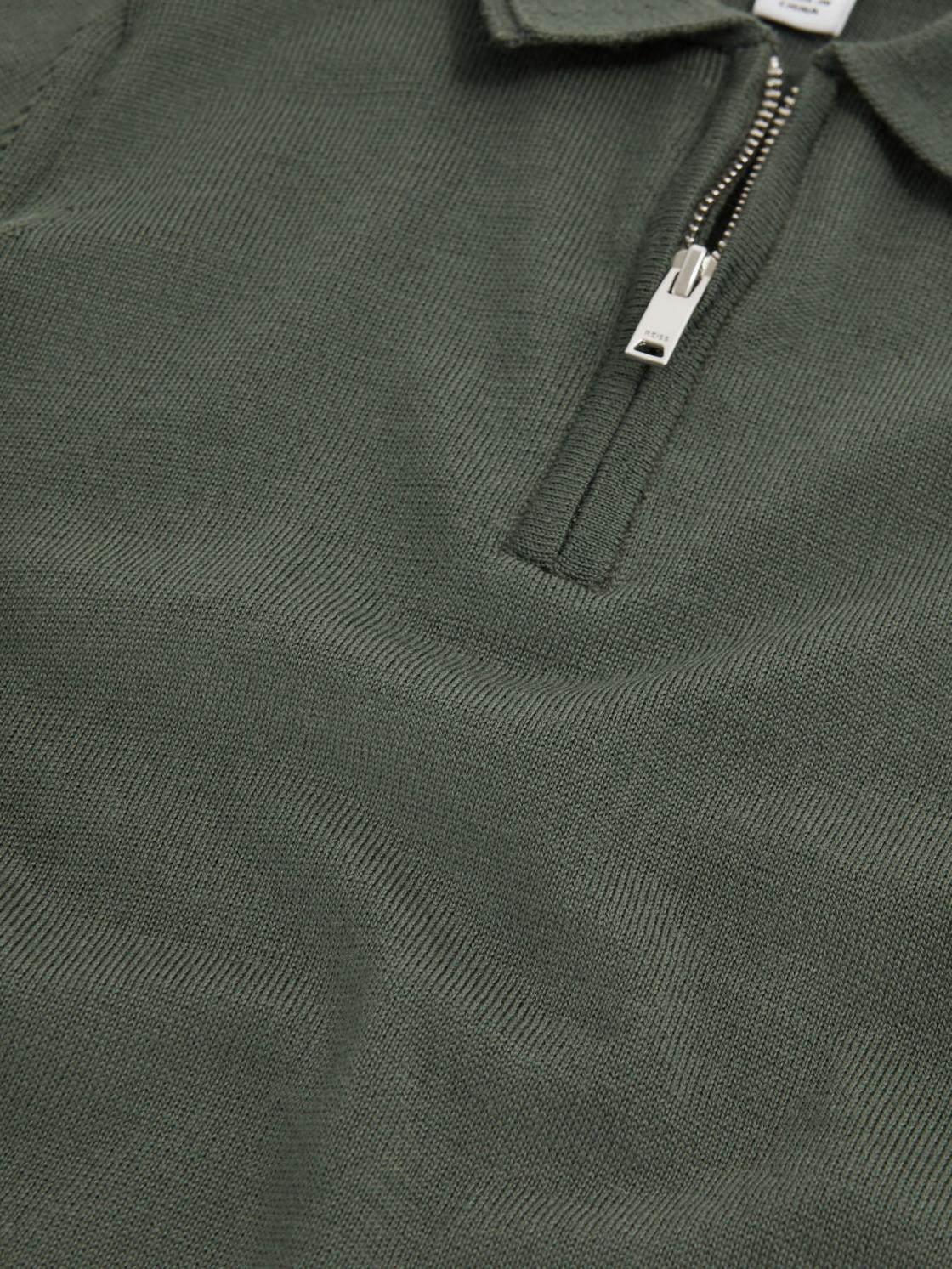 Reiss Polo Shirts | Maxwell Merino Zip Neck Polo T-Shirt Ivy Green - Children