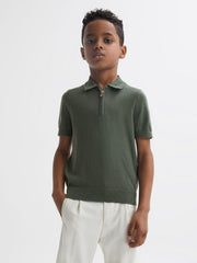 Reiss Polo Shirts | Maxwell Merino Zip Neck Polo T-Shirt Ivy Green - Children
