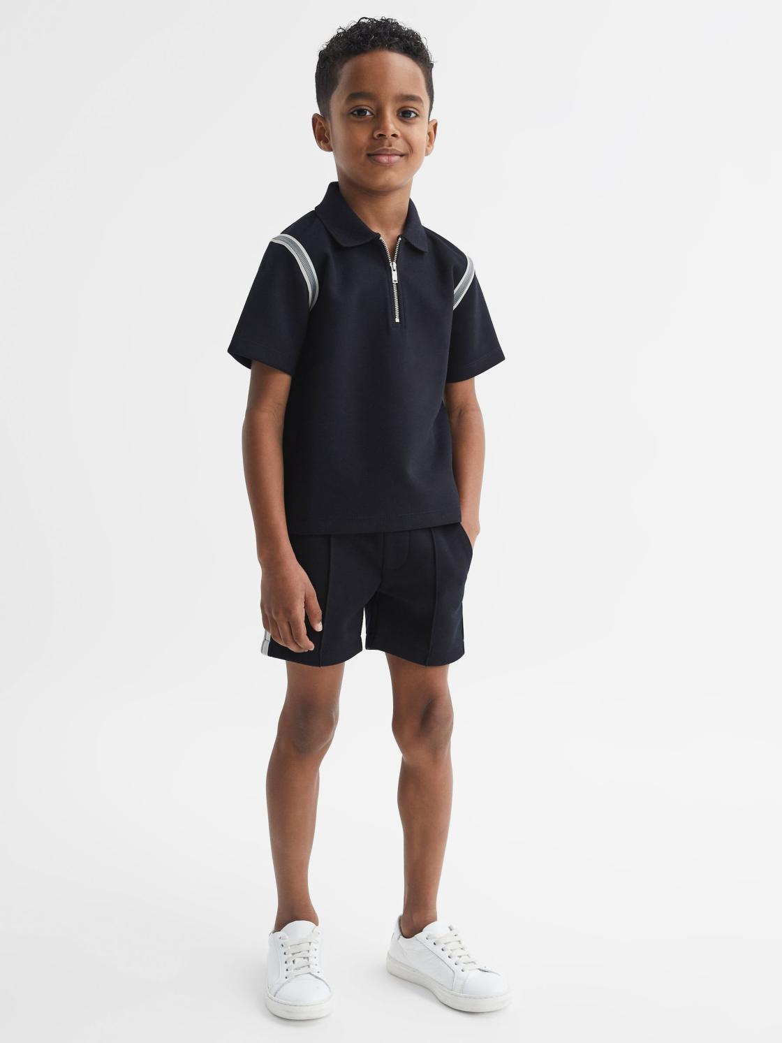 Reiss Polo Shirts | Monarch Half Zip Stripe Detail Polo Shirt Navy - Children