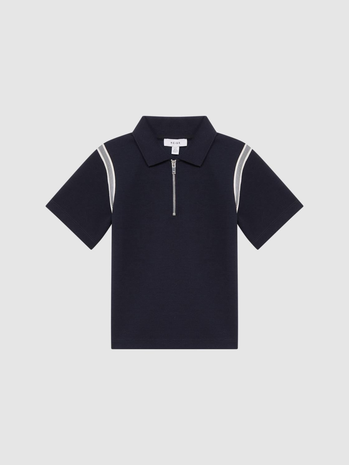 Reiss Polo Shirts | Monarch Half Zip Stripe Detail Polo Shirt Navy - Children