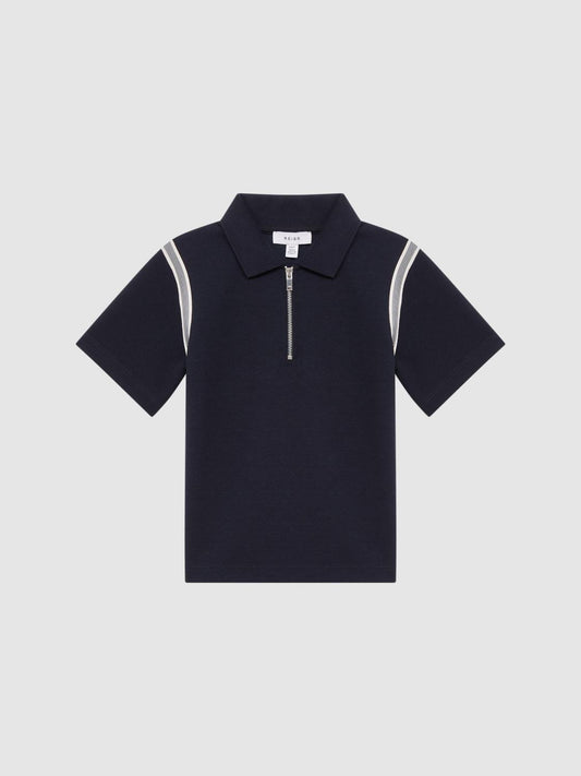 Reiss Polo Shirts | Monarch Half Zip Stripe Detail Polo Shirt Navy - Children