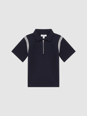 Reiss Polo Shirts | Monarch Half Zip Stripe Detail Polo Shirt Navy - Children