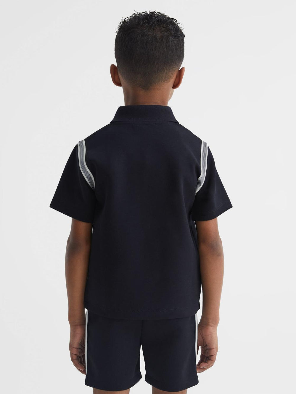 Reiss Polo Shirts | Monarch Half Zip Stripe Detail Polo Shirt Navy - Children