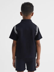 Reiss Polo Shirts | Monarch Half Zip Stripe Detail Polo Shirt Navy - Children