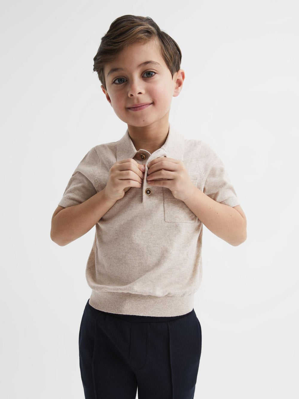 Reiss Polo Shirts | Ralphy Buttoned Linen Polo Oatmeal - Children