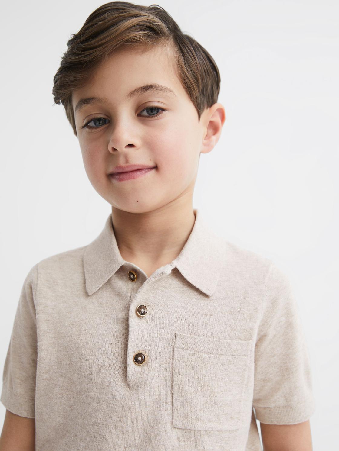 Reiss Polo Shirts | Ralphy Buttoned Linen Polo Oatmeal - Children