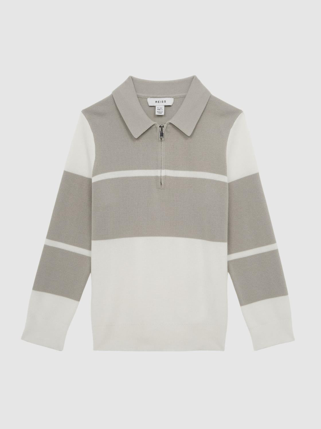 Reiss Polo Shirts | Tokyo Slim Fit Colourblock Half Zip Shirt Soft Grey/white - Children