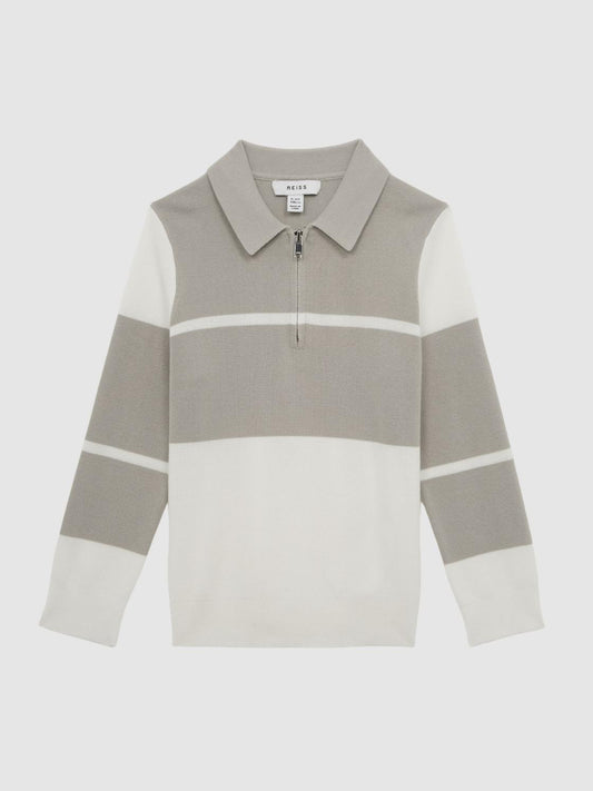 Reiss Polo Shirts | Tokyo Slim Fit Colourblock Half Zip Shirt Soft Grey/white - Children