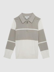 Reiss Polo Shirts | Tokyo Slim Fit Colourblock Half Zip Shirt Soft Grey/white - Children