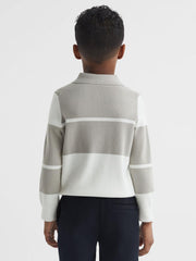 Reiss Polo Shirts | Tokyo Slim Fit Colourblock Half Zip Shirt Soft Grey/white - Children