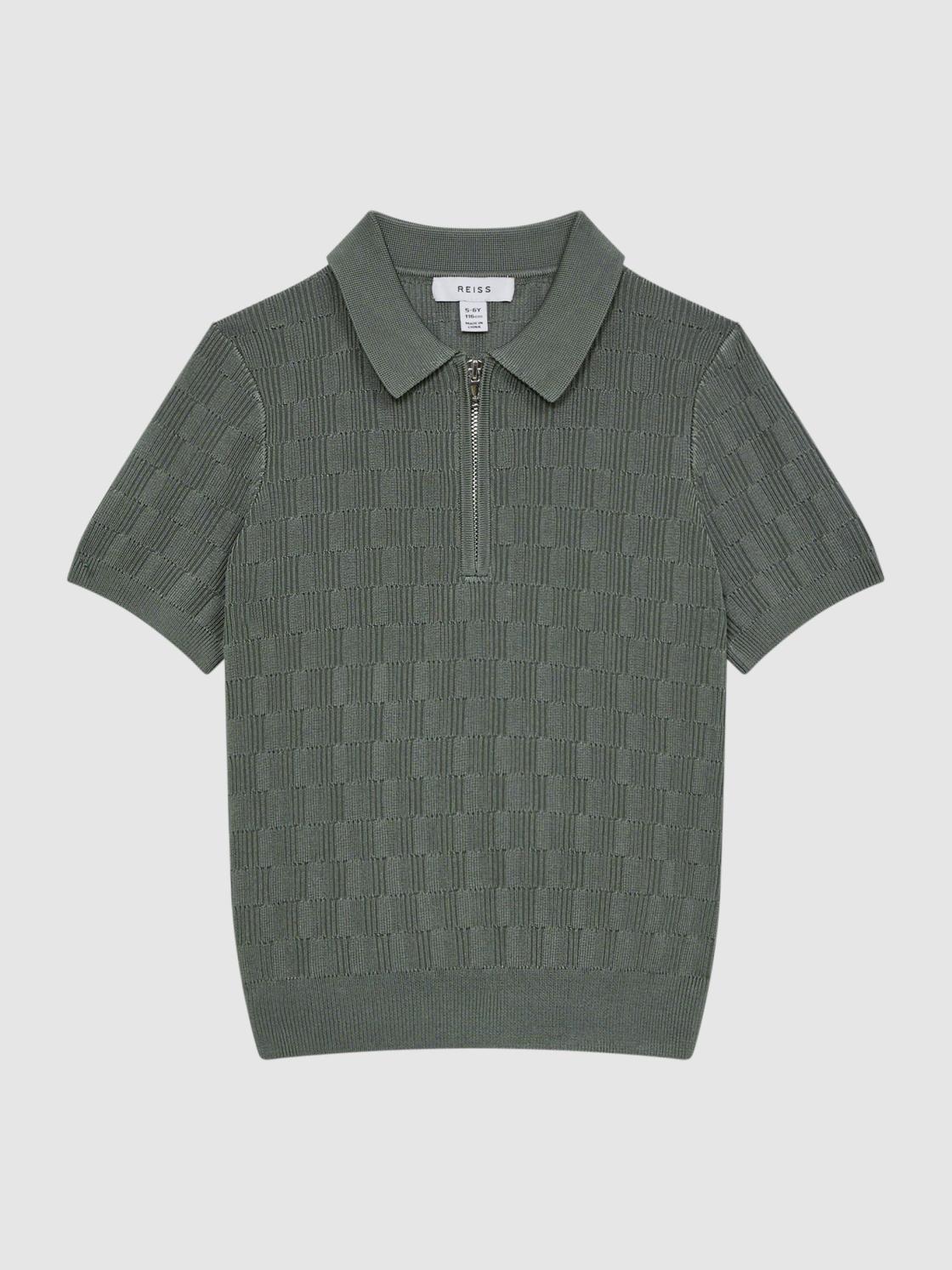 Reiss Polo Shirts | Ubud Half-Zip Textured Polo T-Shirt Green - Children