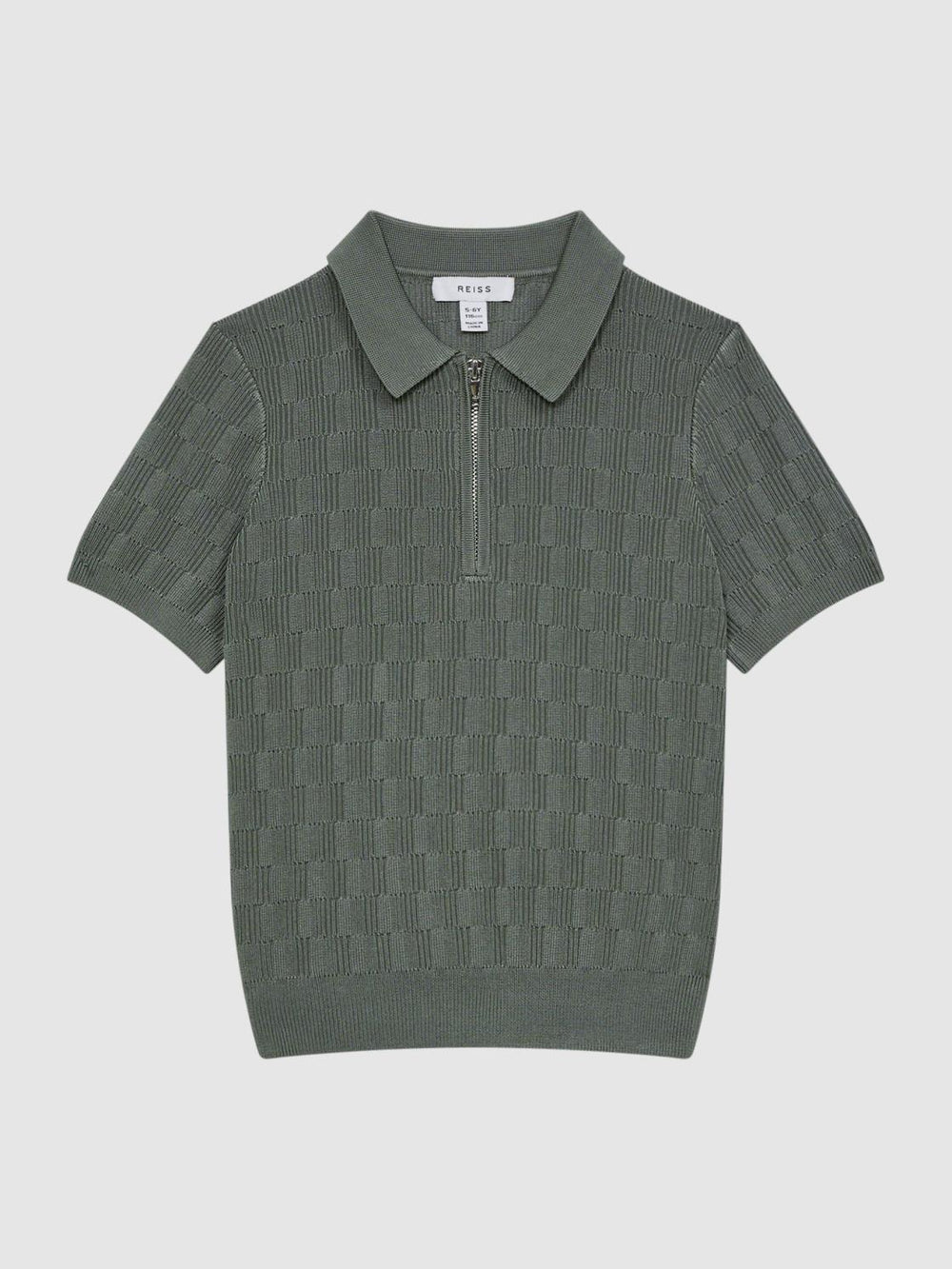 Reiss Polo Shirts | Ubud Half-Zip Textured Polo T-Shirt Green - Children