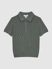 Reiss Polo Shirts | Ubud Half-Zip Textured Polo T-Shirt Green - Children