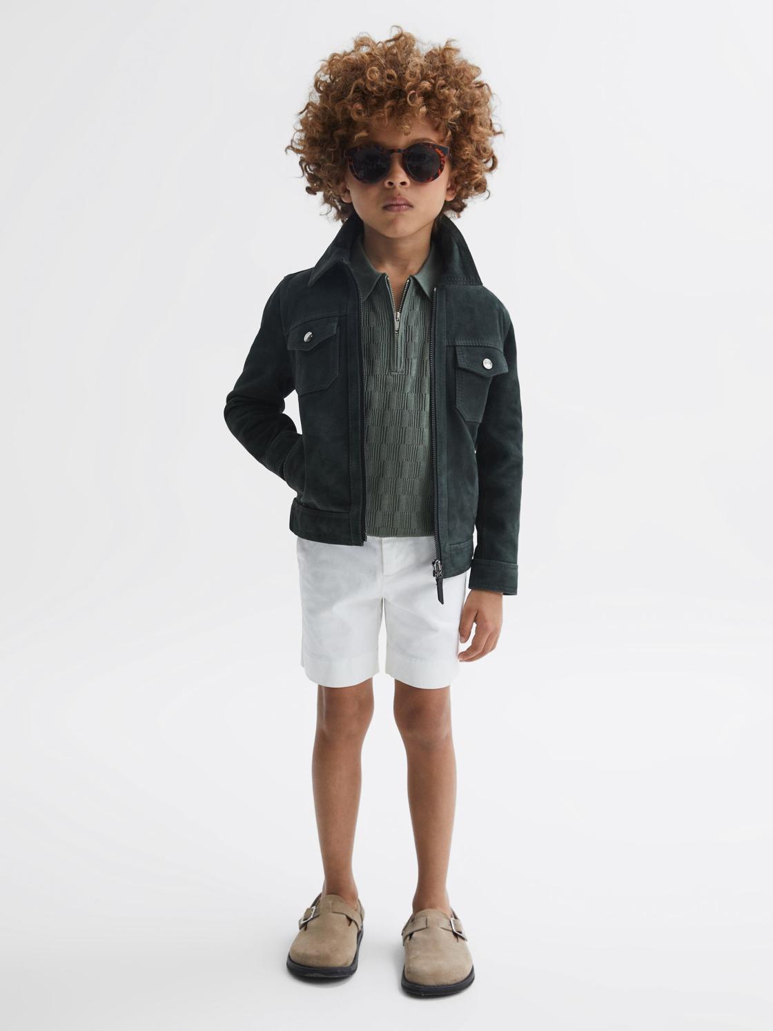 Reiss Polo Shirts | Ubud Half-Zip Textured Polo T-Shirt Green - Children