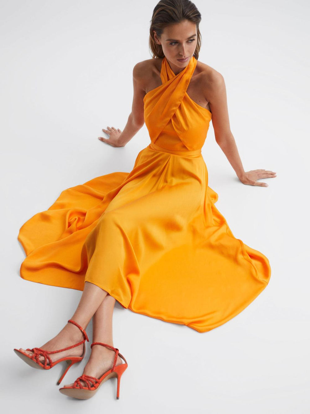 Reiss Sandals | Eryn Embellished Heeled Sandals Bright Orange - Women