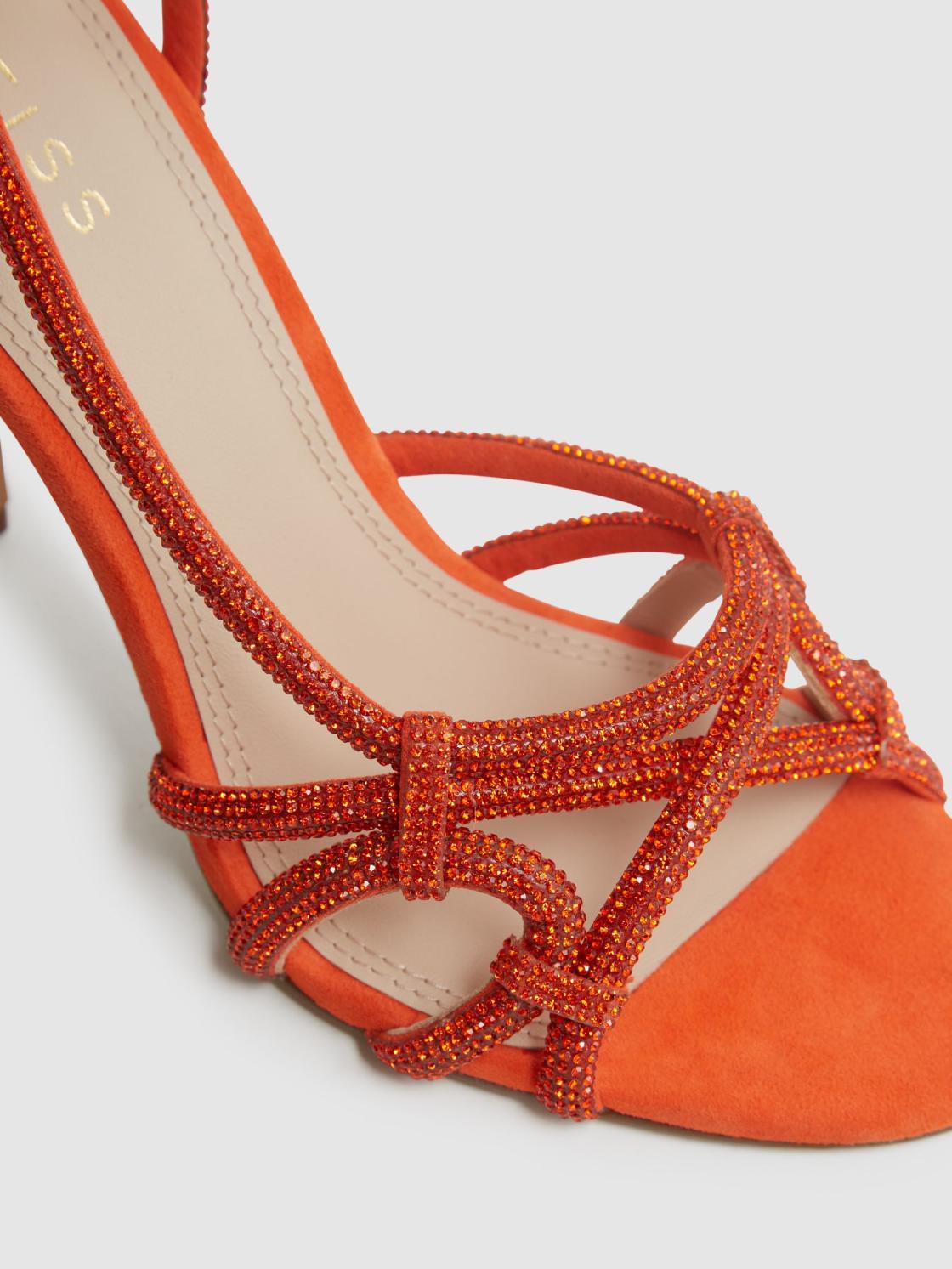 Reiss Sandals | Eryn Embellished Heeled Sandals Bright Orange - Women