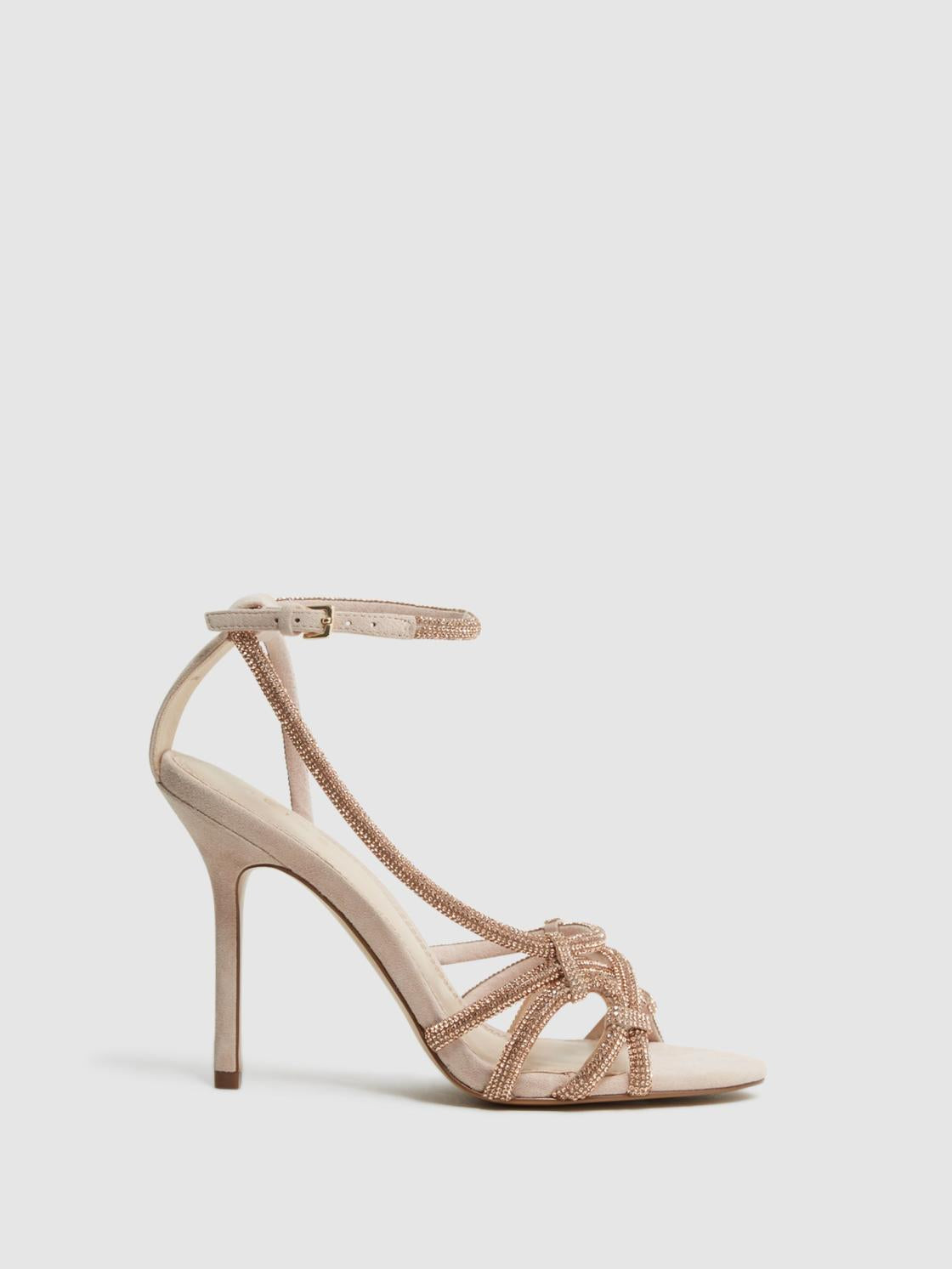 Reiss Sandals | Eryn Embellished Heeled Sandals Nude - Women