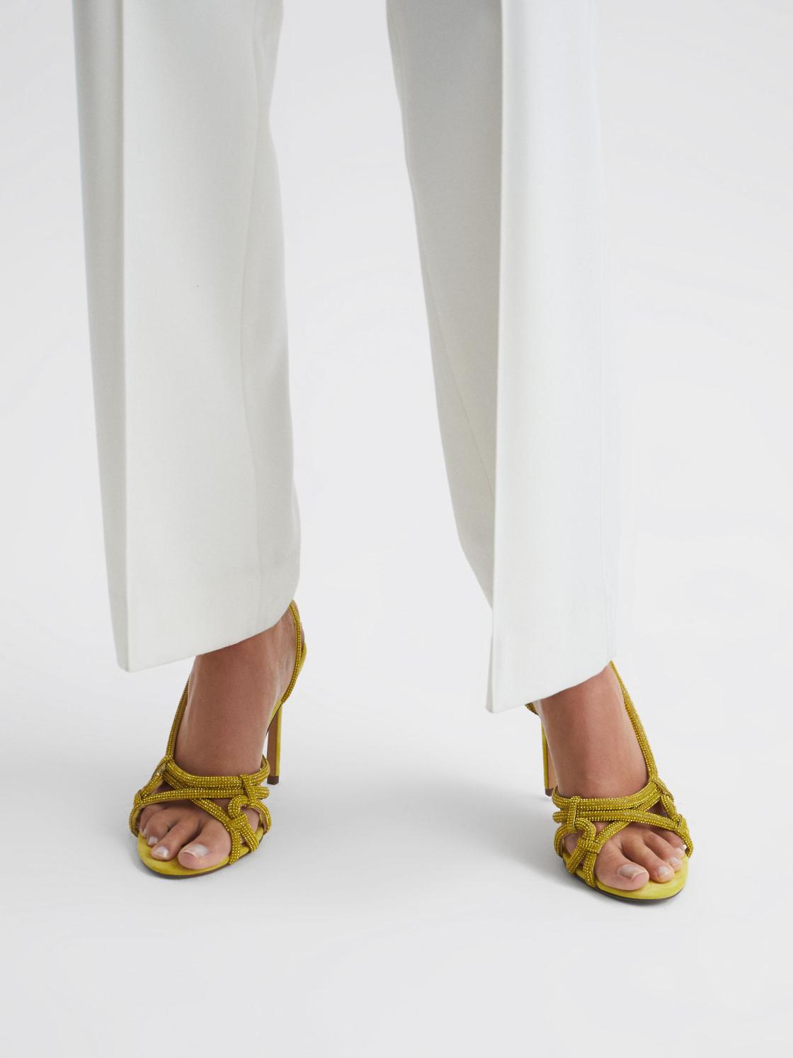 Reiss Sandals | Eryn Embellished Heeled Sandals Yellow - Women