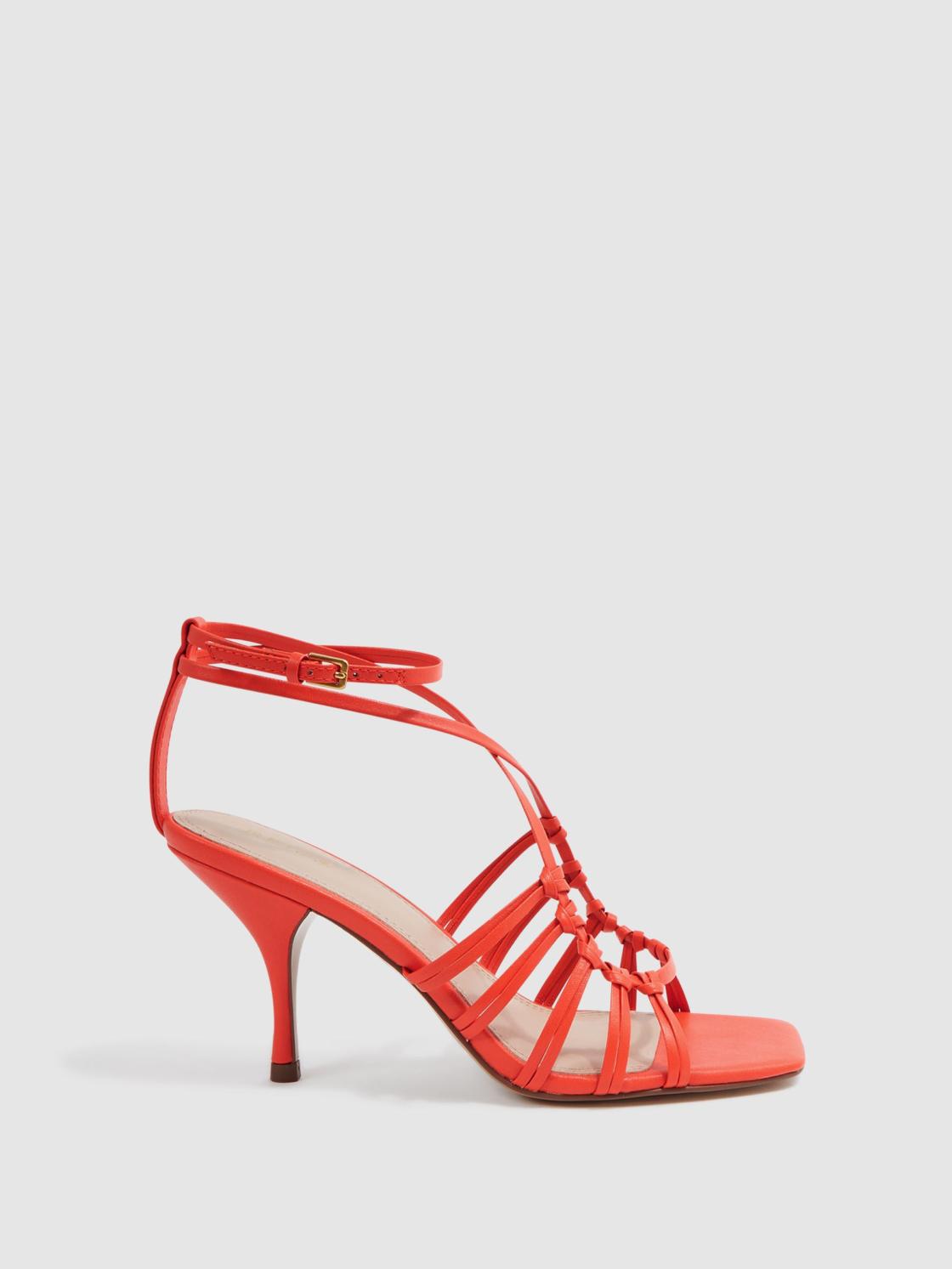 Reiss Sandals | Eva Leather Strappy Heels Coral - Women